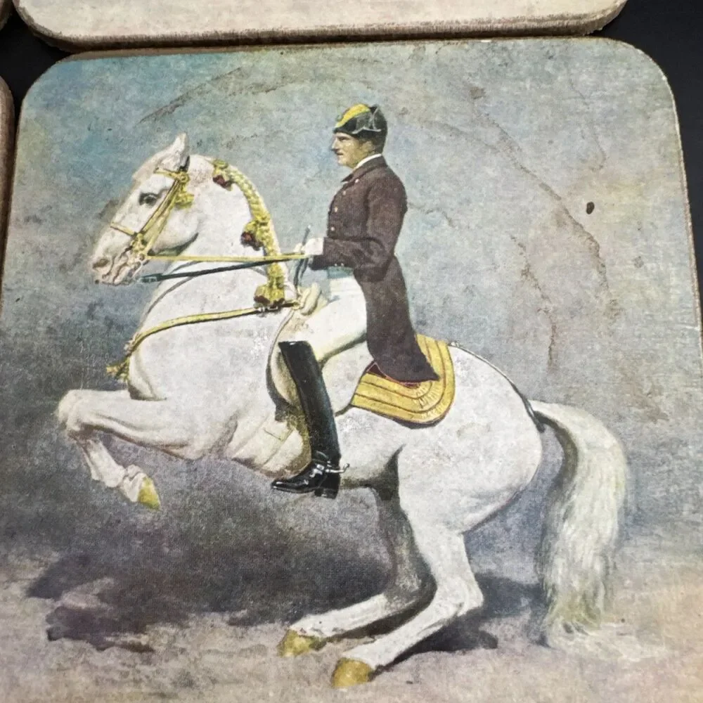 Vintage Alexander Pock Modern Riding School Sheraton Set of Five Coasters Horses